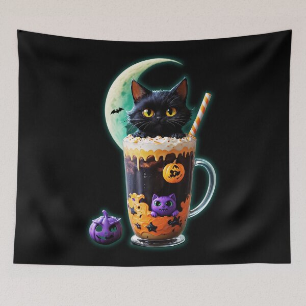 Item preview, Enchanted Catfe Brew: A Whimsical Black Cat & Moonlit Coffee designed and sold by CamillaCreation.