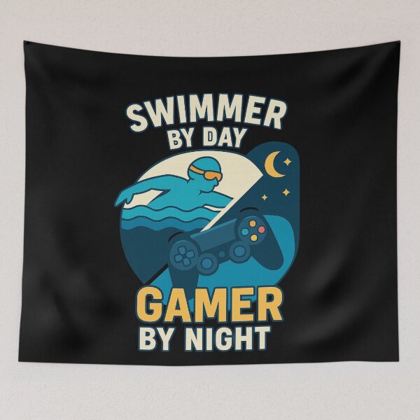 Item preview, Swimmer by Day, Gamer by Night designed and sold by Gravly.