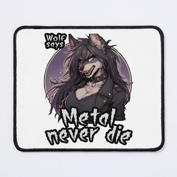 Item preview, Wolf Says Metal Never Die – Gothic Rocker Furry Wolf designed and sold by CaliLuminos.
