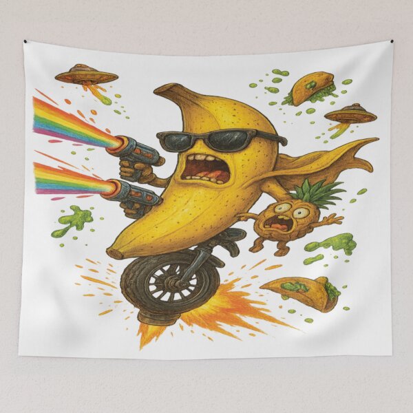Item preview, “Banana Outlaw: Rainbow Ride Through Taco Space” designed and sold by Mindful56.