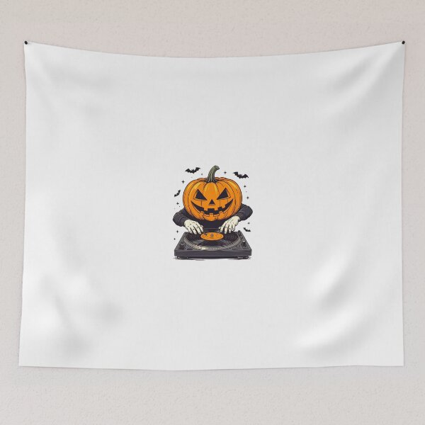 Item preview, Copy of DJ with a pumpkin head performing at a Halloween party surrounded by decorations in a festive atmosphere designed and sold by SpaceartLilu.