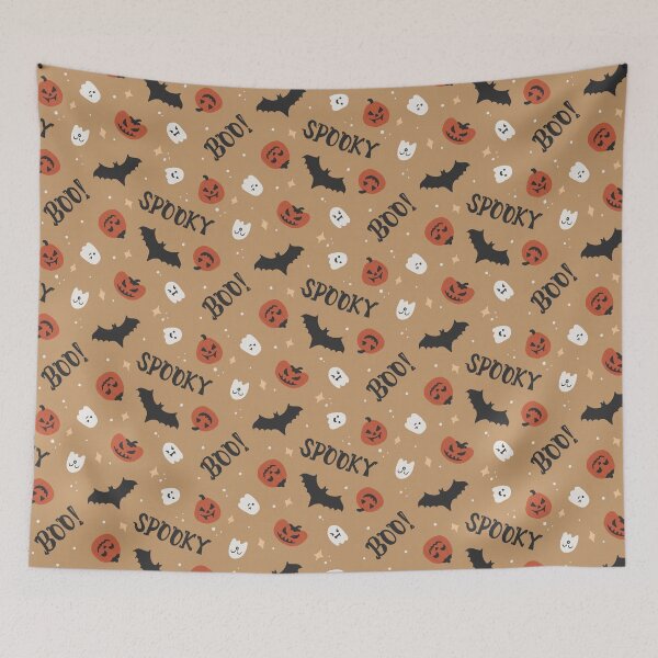 Item preview, Rustic Spooky Halloween Pumpkins Ghosts Bats – Terracotta Orange designed and sold by carlyxdesigns.