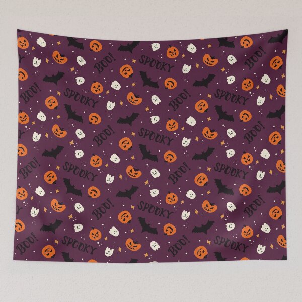 Item preview, Spooky Cute Halloween Pumpkins Ghosts Bats – Mystic Purple designed and sold by carlyxdesigns.