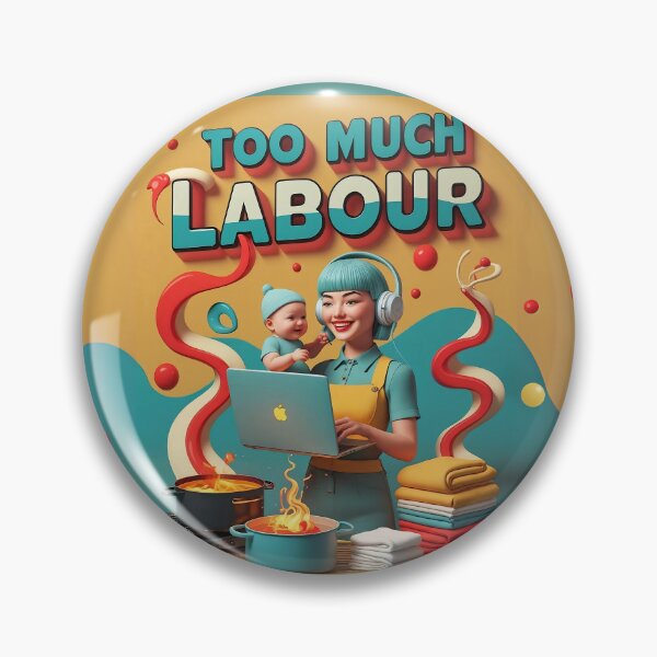 Item preview, Too Much Labour – Retro Feminist Poster Art Turquoise designed and sold by Faerestry.