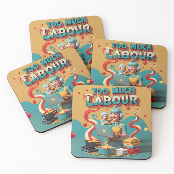 Item preview, Too Much Labour – Retro Feminist Poster Art Turquoise designed and sold by Faerestry.