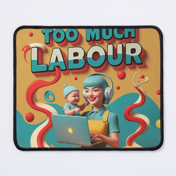 Item preview, Too Much Labour – Retro Feminist Poster Art Turquoise designed and sold by Faerestry.