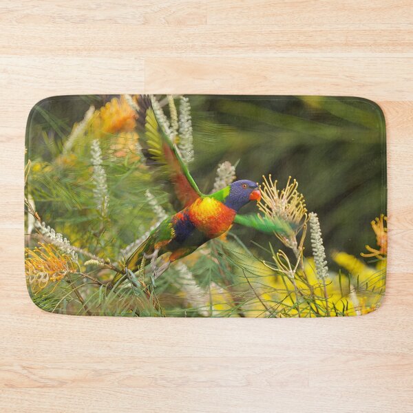 Item preview, Rainbow lorikeet flying past me, in perfect harmony with its surroundings designed and sold by PixSL Photography and Photo Art.