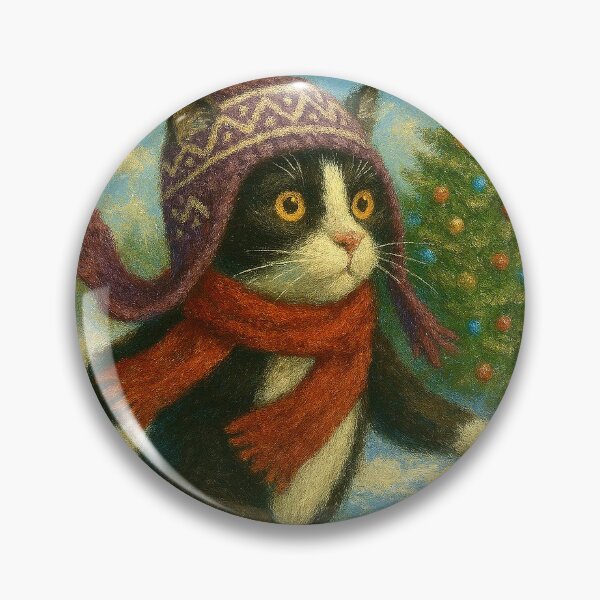 Artikelvorschau, Smokingkatze auf Eis - Winterstimmung mit Weihnachtsbaum und Eiszapfen entworfen und verkauft von Beach-Raven Designs.