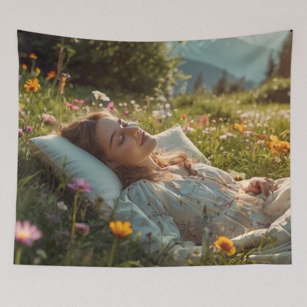 Item preview, Dreaming Victorian Lady Among Flowers and Mountains designed and sold by BlareBlare.