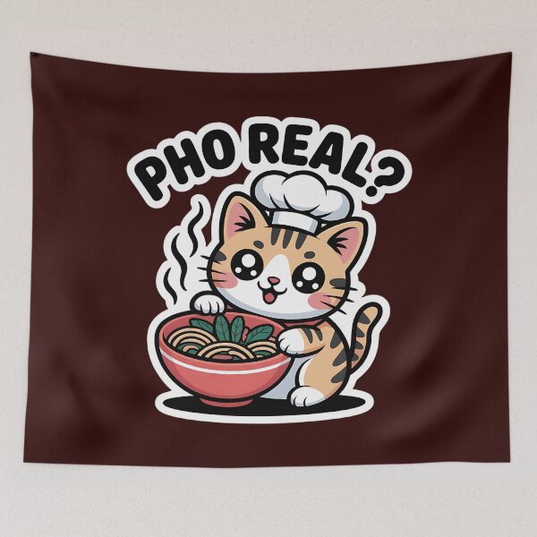 Item preview, Pho Real Cat Pun Kawaii Foodie Art designed and sold by Bliss Find And Design.