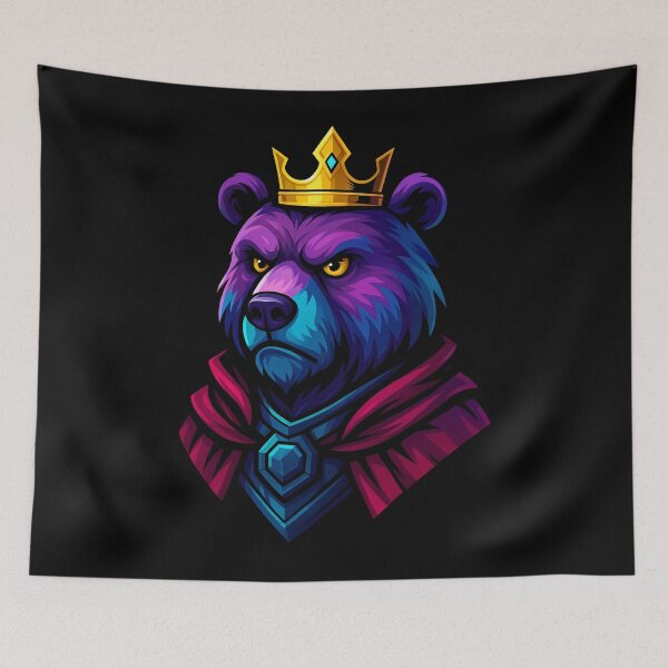 Item preview, Majestic Royal Bear King Wearing Golden Crown and Red Cloak in Vibrant Fantasy Style Fierce Animal Artwork designed and sold by Mimoshi ⭐⭐⭐⭐⭐.