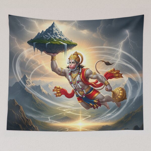 Item preview, Lord Hanuman Carrying Sanjeevni Parvat  Hindu God Art by SoberSips designed and sold by SoberSips.