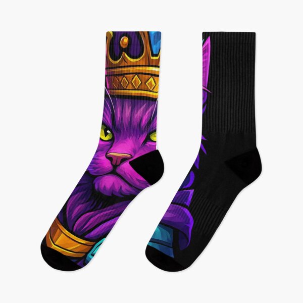 Item preview, Majestic Purple Cat King Wearing Golden Crown and Royal Cloak in Vibrant Fantasy Style Noble Feline Artwork designed and sold by Mimoshi ⭐⭐⭐⭐⭐.