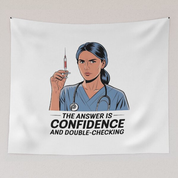 Item preview, Student Nurse Clinical Rotation Humor | The Answer is Confidence and Double-Checking | Nursing School Life designed and sold by CuteDesignables.