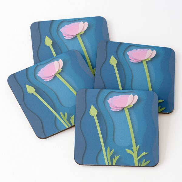 Item preview, Pink Paper Cut Flower Illustration on Blue Background designed and sold by Pacika.