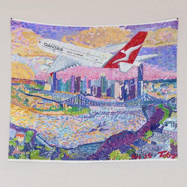 Item preview, Qantas A380 flying over Brisbane city ft Story Bridge   designed and sold by Toby Evans.