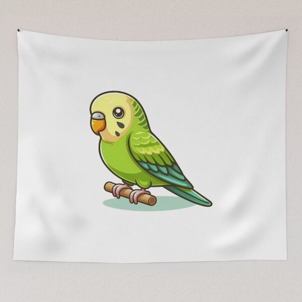 Item preview, Green Budgerigar with Yellow Head Sitting on a Wooden Perch designed and sold by cave-canvas.
