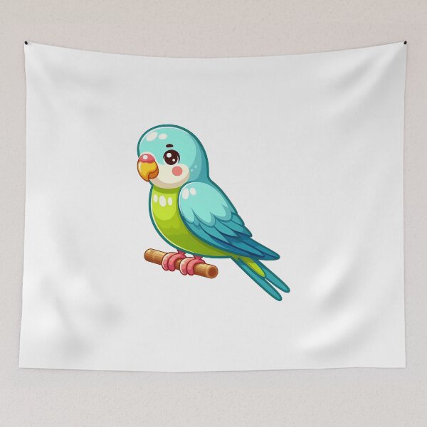 Item preview, Blue and Green Parrot with Long Tail Sitting on a Wooden Branch designed and sold by cave-canvas.