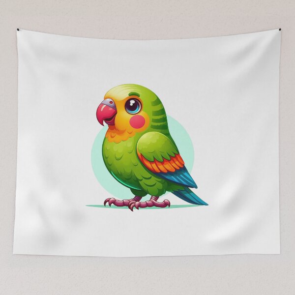 Item preview, Green Parrot with Red Beak and Multicolored Wings Standing Upright designed and sold by cave-canvas.