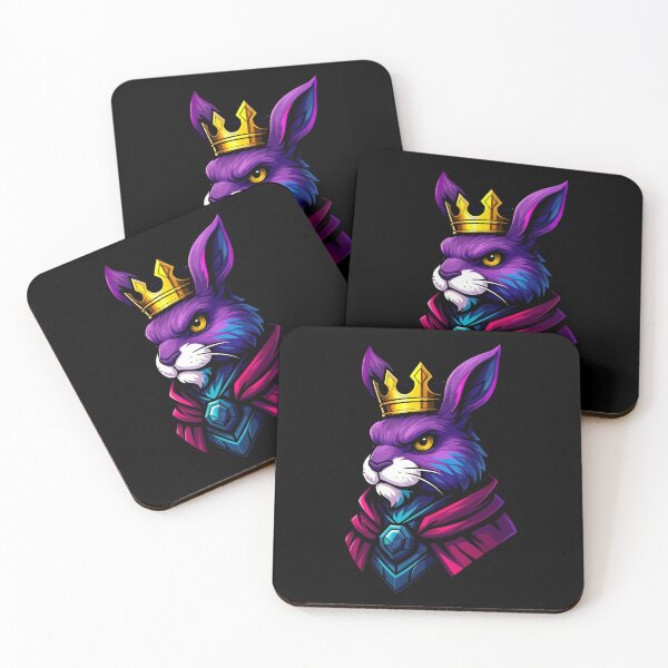 Item preview, Regal Royal Purple Rabbit King Wearing Golden Crown and Gemmed Cloak in Vibrant Fantasy Style Majestic Animal Illustration designed and sold by Mimoshi ⭐⭐⭐⭐⭐.