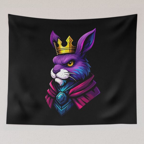 Item preview, Regal Royal Purple Rabbit King Wearing Golden Crown and Gemmed Cloak in Vibrant Fantasy Style Majestic Animal Illustration designed and sold by Mimoshi ⭐⭐⭐⭐⭐.