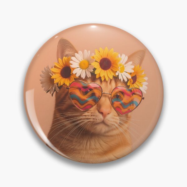 Item preview, Groovy Hippie Cat – Retro Feline with Heart Glasses and Flower Crown designed and sold by Dino-Lune.