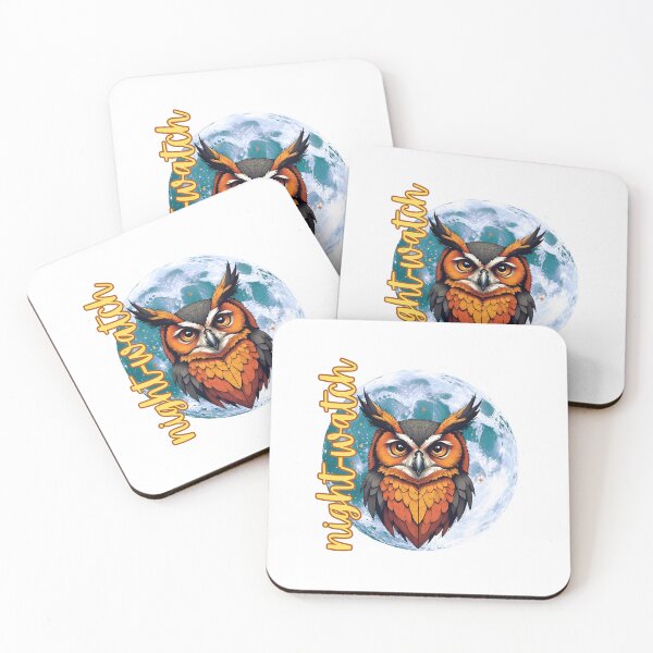 Item preview, Owl in Front of the Moon. Tagline night-watch designed and sold by WildPawPrint.