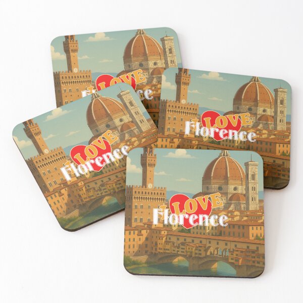 Item preview, Greetings from FLORENCE - ITALY - Retro Colorful City View (Three Landmarks) designed and sold by Earth Celebration Designs.