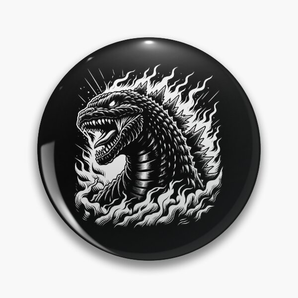 Item preview, Monochrome Fire-Breathing Dragon with Spiked Back and Open Jaws designed and sold by beast-net.