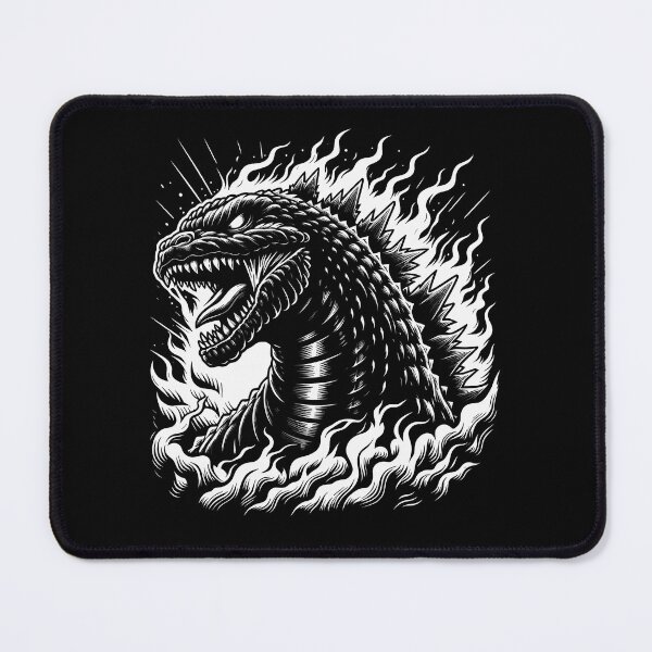 Item preview, Monochrome Fire-Breathing Dragon with Spiked Back and Open Jaws designed and sold by beast-net.