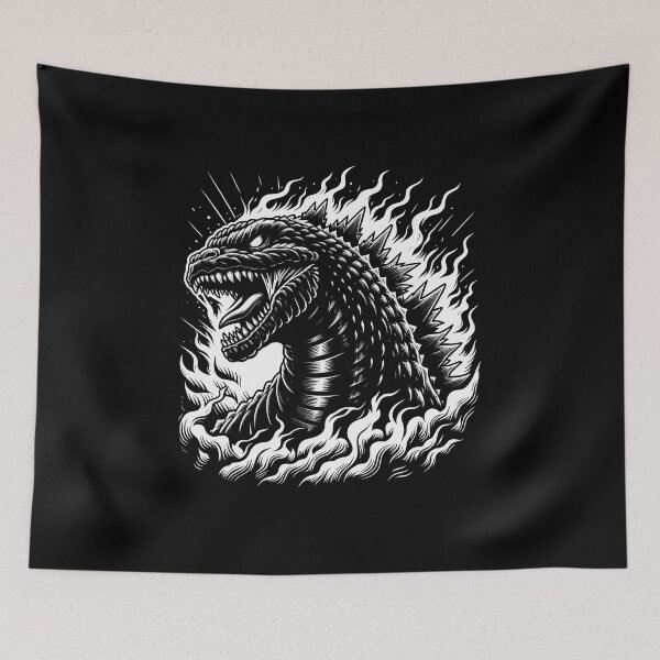 Item preview, Monochrome Fire-Breathing Dragon with Spiked Back and Open Jaws designed and sold by beast-net.