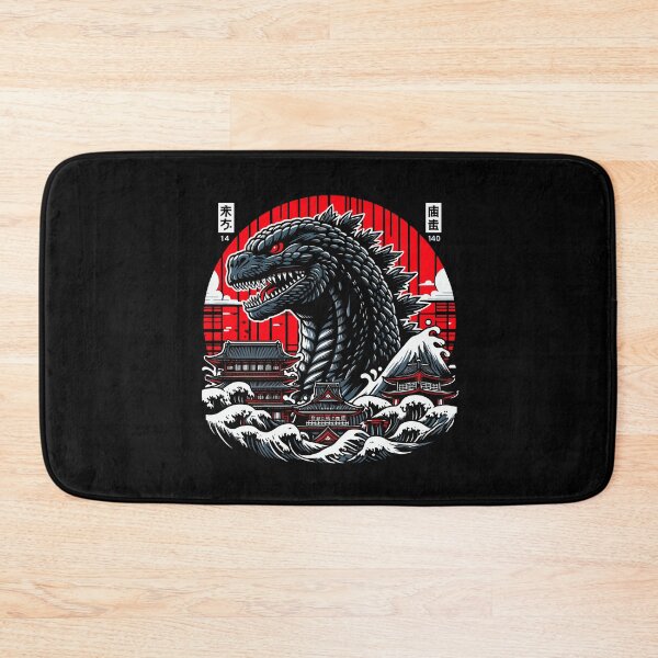 Item preview, Giant Black Dragon Emerging from Ocean Waves Behind Japanese Temples and Mount Fuji designed and sold by beast-net.