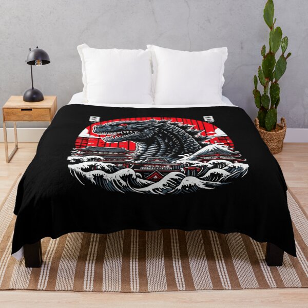 Item preview, Giant Black Dragon Emerging from Ocean Waves Behind Japanese Temples and Mount Fuji designed and sold by beast-net.
