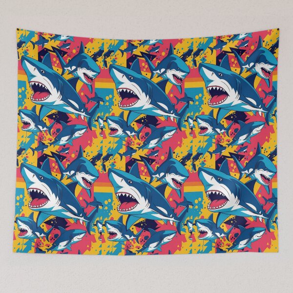 Item preview, Colorful Sharks – Vibrant Ocean Wildlife Sea Life Art designed and sold by creativerooney.