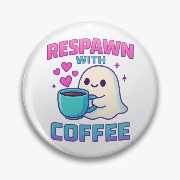 Aperçu de l'œuvre Kawaii Gamer Coffee Ghost – Réapparaître avec une tasse de café créée et vendue par Dream Machine.