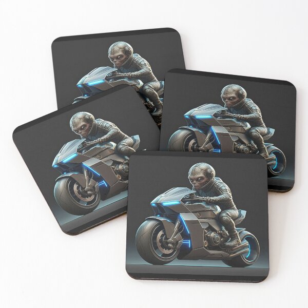 Item preview, Cyberpunk Alien Biker in Neon Glow designed and sold by PrintBreeze.