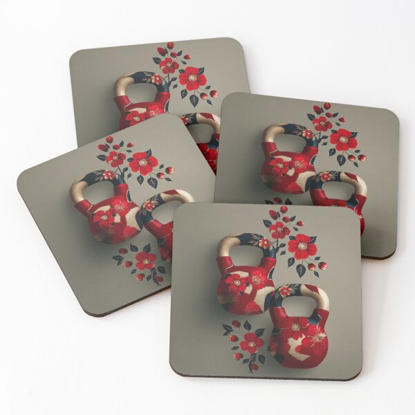Item preview, Red floral kettlebells designed and sold by Iron Élan.