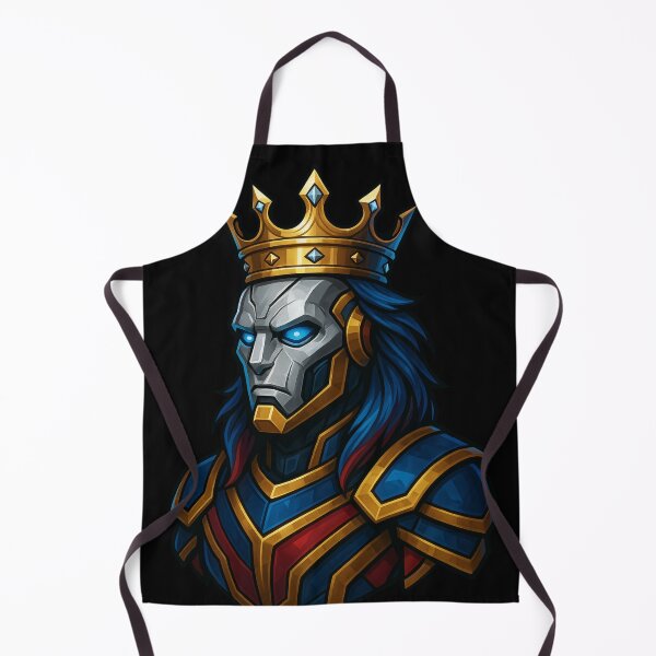 Item preview, Futuristic Robotic King Warrior with Glowing Blue Eyes Wearing Golden Crown and Armor in Dark Fantasy Cyber Style designed and sold by Mimoshi ⭐⭐⭐⭐⭐.