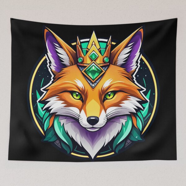 Item preview, Majestic Royal Fox with Emerald Crown in Vibrant Fantasy Style Surrounded by Ornamental Details and Bold Colors designed and sold by Mimoshi ⭐⭐⭐⭐⭐.