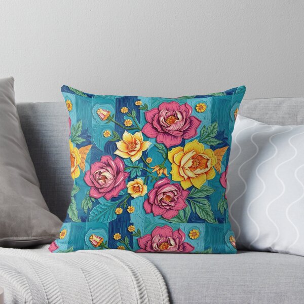 Item preview, Modern Floral Blue Stripes Pattern home Decor, flowers t-shirt design designed and sold by TheGaliyaStudio.