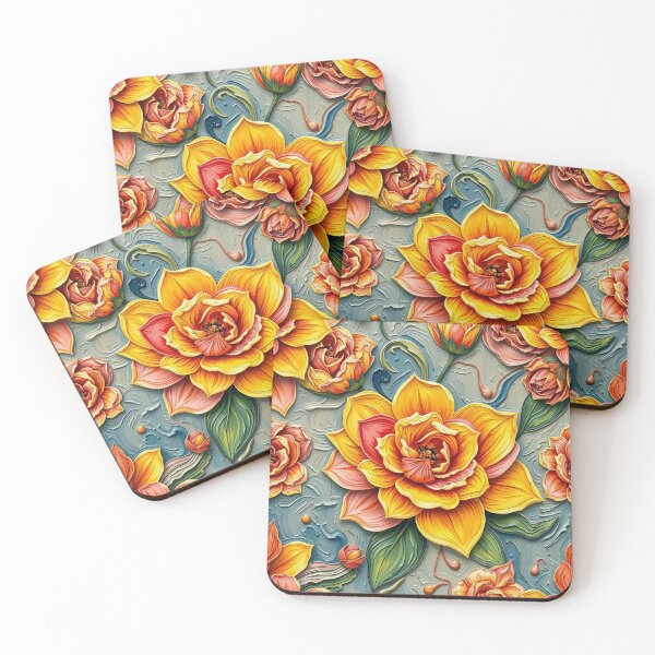 Item preview, Moody Floral Blue and Orange Pattern home Decor and accessories, flowers t-shirt design  designed and sold by TheGaliyaStudio.