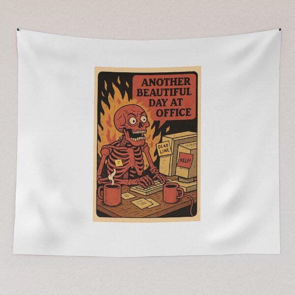 Item preview, Another Beautiful Day at Office Skeleton Vintage Comic Office Humor Meme designed and sold by StickerHavenn.
