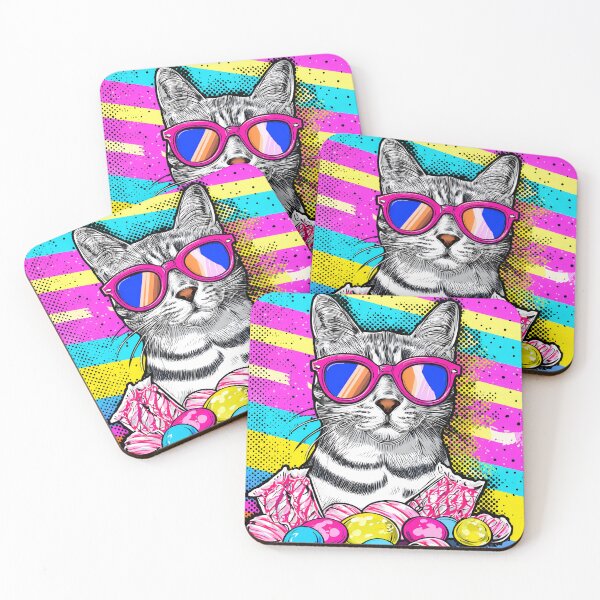 Item preview, Colorful Pop Art Cat Poster – American Shorthair in Pink Sunglasses, Candy and Bubble Pop Wall Art, Fun Retro Comic Style Home Decor designed and sold by NaChomArtStudio.