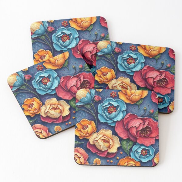 Item preview, Moody Floral ruby red, Blue and Orange Pattern home Decor and accessories, flowers t-shirt design  designed and sold by TheGaliyaStudio.