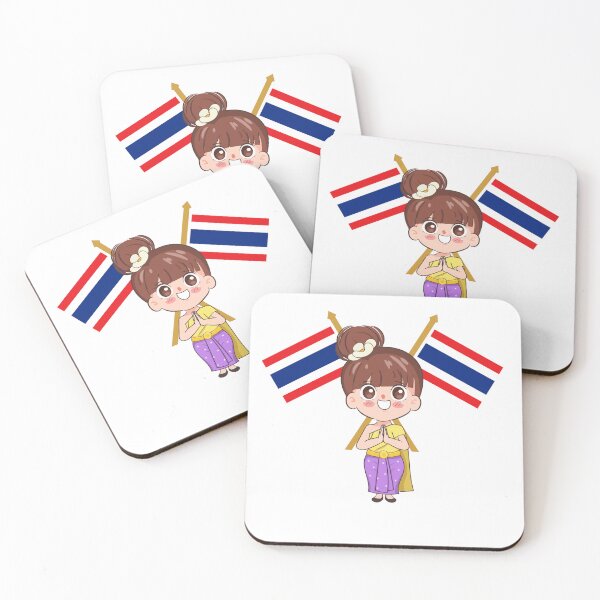 Item preview, Cute Thai Girl Cartoon with Thailand Flag – Traditional Thai Culture Design designed and sold by konthai.familyart.