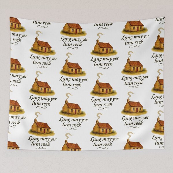 Item preview, Scottish Blessing Lang May Yer Lum Reek Traditional Cottage Design, Slang Humour designed and sold by EdgyEdgeArt.