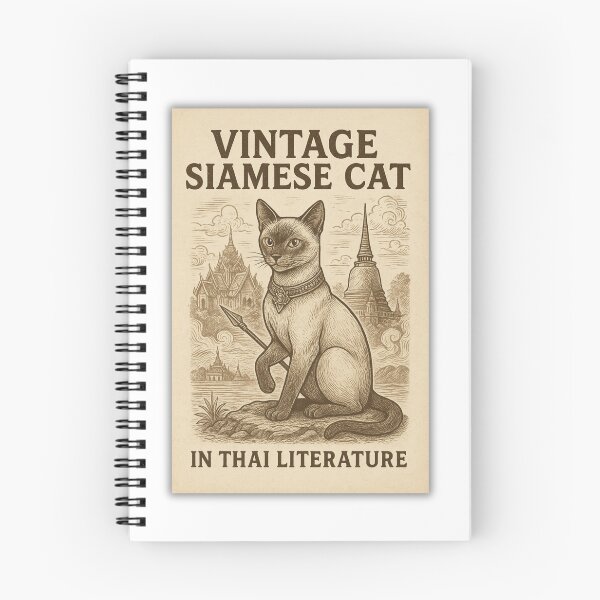 Item preview, Vintage Siamese Cat in Thai Literature – Traditional Thai Art Illustration designed and sold by konthai.familyart.