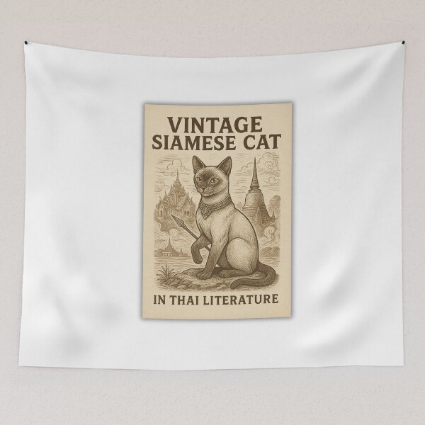 Item preview, Vintage Siamese Cat in Thai Literature – Traditional Thai Art Illustration designed and sold by konthai.familyart.