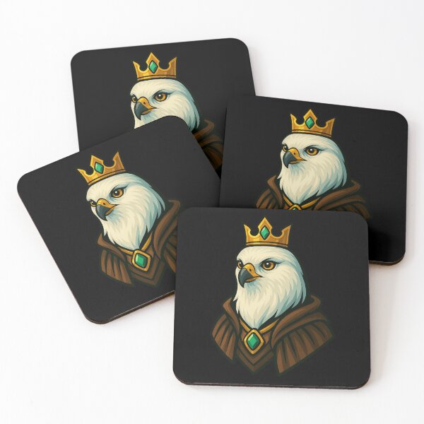 Item preview, Regal Hawk Queen Character Wearing Golden Crown and Emerald Pendant in Noble Cloak Fantasy Animal Illustration designed and sold by Mimoshi ⭐⭐⭐⭐⭐.