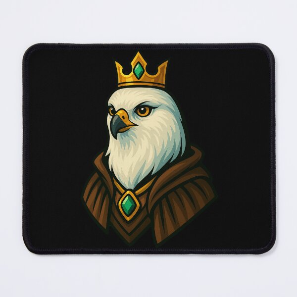 Item preview, Regal Hawk Queen Character Wearing Golden Crown and Emerald Pendant in Noble Cloak Fantasy Animal Illustration designed and sold by Mimoshi ⭐⭐⭐⭐⭐.